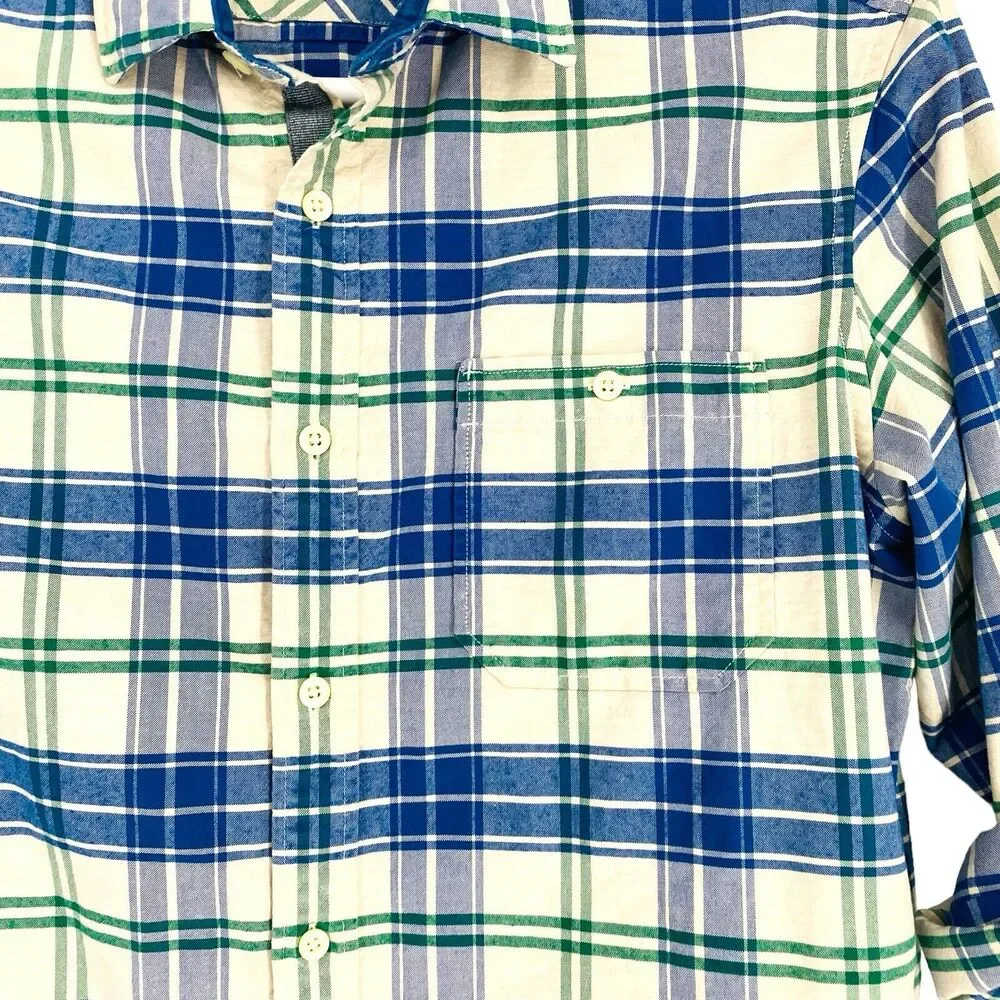 Banana Republic‎ Oxford Slim Fit Blue Green Plaid Corduroy Trim Mens Shirt M